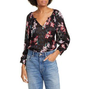 NEW Rebecca Taylor Noha Black Combo Floral Burnout Blouse